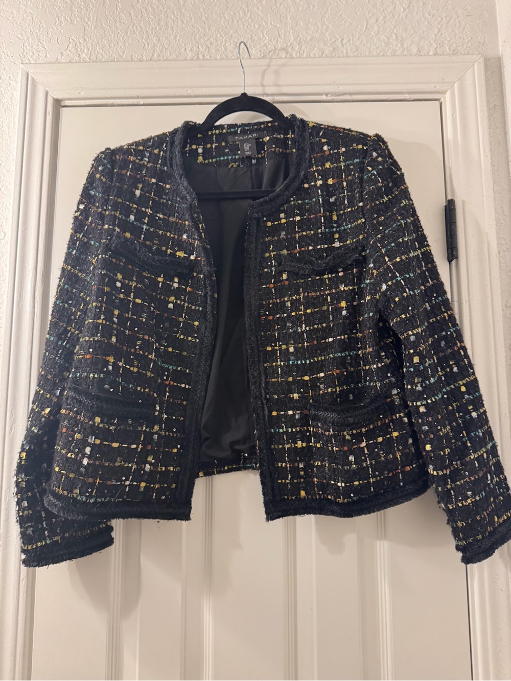Tahari Black Tweed Jacket with Multicolor Flecks